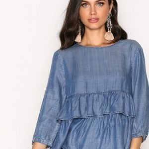 Only Onlkaren 3 / 4 Dnm Frill Shirt Qyt Arkipaita Sininen