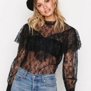 Only Onlnabila L / S Lace Frill Top Wvn Juhlapaita Musta