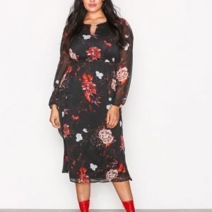 Only Onloda L / S Aop Midi Dress Wvn Pitkähihainen Mekko Tummanharmaa