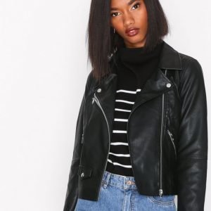 Only Onlsummer Faux Leather Crop Biker C Nahkatakki Musta