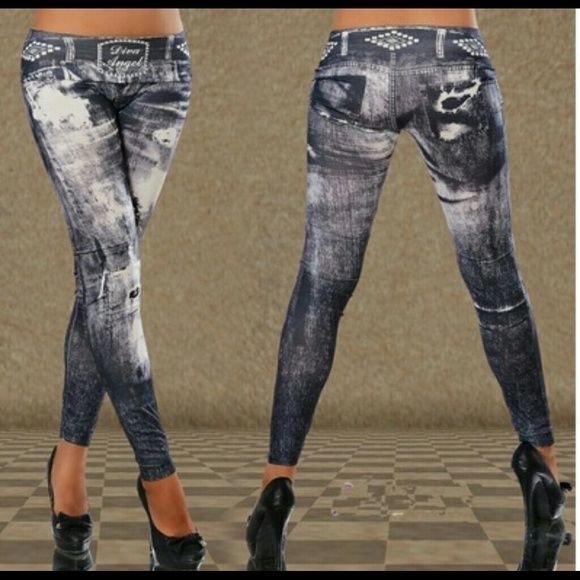 Paris angel jeans print leggings