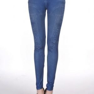 Patched blue jeans print leggings