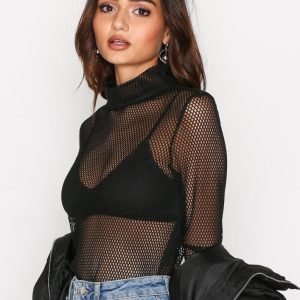 Pieces Pcalexis Ls Fish Net Turtleneck Top Pusero Musta