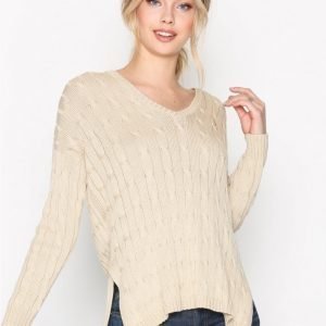 Polo Ralph Lauren Long Sleeve V-Neck Side Split Sweater Neulepusero Natural