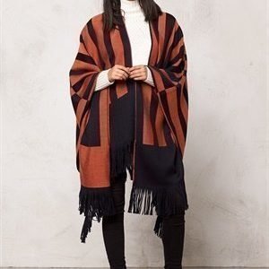 RODEBJER Stripe Poncho Navy/Tangerine