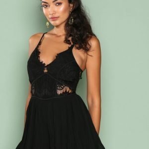 Rare London Lace Detail Pleated Playsuit Black