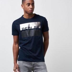 Replay Logo Block Tee Midknight Blue