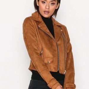 River Island Double Zip Suedette Biker Nahkatakki Tan