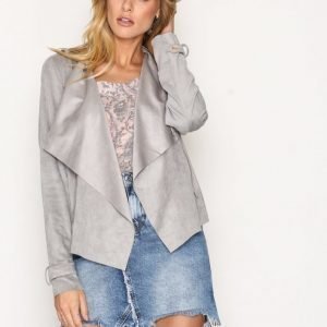 River Island Faux Suede Waterfall Biker Jacket Nahkatakki Grey