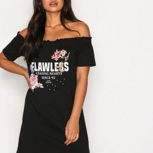 River Island Flawless Print Oversized Bardot Top Mekko Black