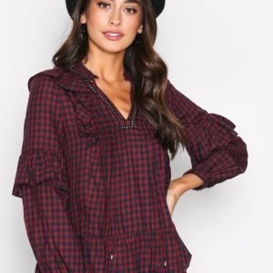 River Island Frill Check Top Pitkähihainen Paita Berry