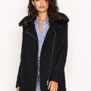 River Island Fur Collar Jacket Pitkä Takki Navy