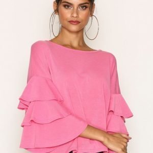 River Island Knit Frill Sleeve Top Pitkähihainen Paita Pink