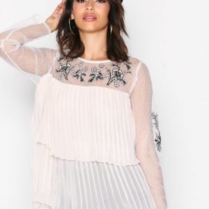 River Island Ls Embellished Top Juhlapaita Cream