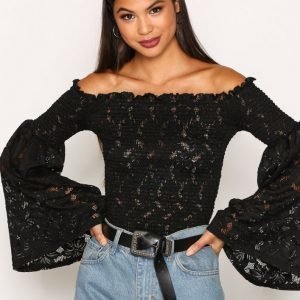 River Island Ls Shirred Flare Sleeve Top Pitkähihainen Paita Black