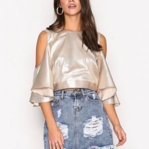 River Island Metallic Cold Shoulder Frill Sleeve Top Juhlapaita Metallic