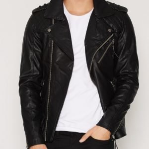 River Island PU Biker Jacket Takki Black