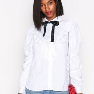 River Island Puff Tie Poplin Shirt Kauluspaita White