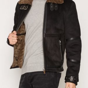 River Island Shearling Flight Jacket Takki Black