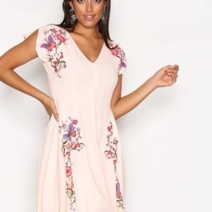 River Island Sless Embroided Dress Loose Fit Mekko Cream