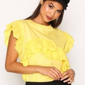 River Island Ss Mix Frill Tee Pusero Yellow