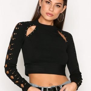 River Island Studded Cutout Front Top Pitkähihainen Paita Black