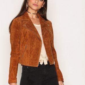 River Island Suede Biker Jacket Nahkatakki Tan