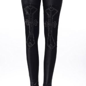 Rivet Cross Lace Patchwork Faux Leather Leggings