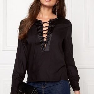 Rut & Circle Elin Lace-Up Blouse 001 Black