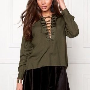 Rut & Circle Elin Lace-Up Blouse Vintage Olive