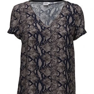 Saint Tropez Snake Print V-Neck Blouse lyhythihainen pusero