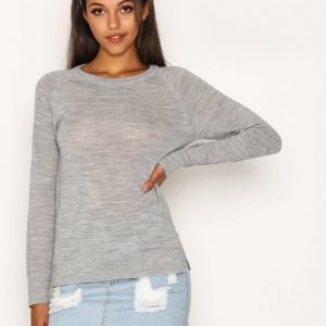 Selected Femme Sfcosta Ls Knit Slit O-Neck Noos Neulepusero Vaaleanharmaa