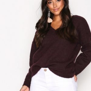 Selected Femme Sflivana Ls Knit V-Neck Noos Neulepusero Tummanvioletti