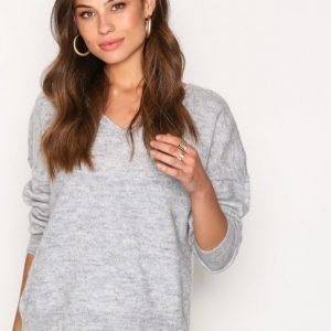 Selected Femme Sflivana Ls Knit V-Neck Noos Neulepusero Vaaleanharmaa