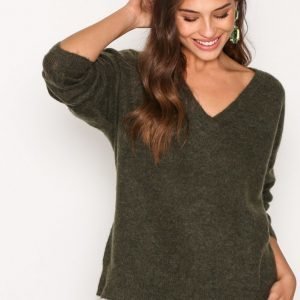 Selected Femme Sflivana Ls Knit V-Neck Noos Neulepusero Vihreä