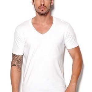 Selected Homme Pima Drill ss Deep V-neck Kirkkaan valkoinen