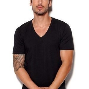 Selected Homme Pima Drill ss Deep V-neck Musta