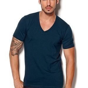 Selected Homme Pima Drill ss Deep V-neck Sininen