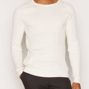 Selected Homme Shhclay Cable Crew Neck Pusero Valkoinen