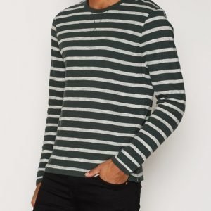 Selected Homme Shhfree Stripe Ls O-Neck Tee Pusero Tummanvihreä