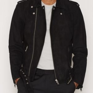 Selected Homme Shnsaint Suede Biker Jacket Takki Musta