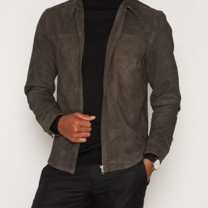 Selected Homme Shxnay Leather Jacket Takki Tummanharmaa