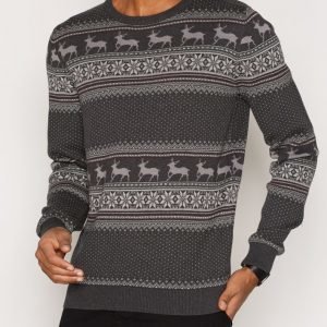 Selected Homme Shxnew Reindeer Crew Neck Pusero Tummanharmaa