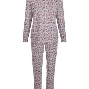 Simone Pyjama Meleerattu Harmaa / Viininpunainen