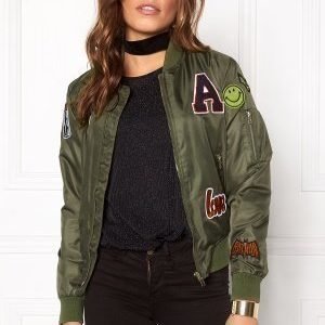 Sisters Point Lusa Patch Bomber Jacket Olive Green