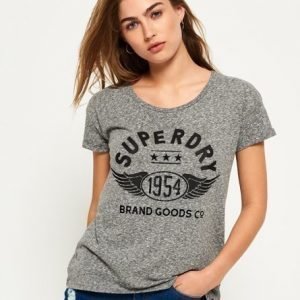 Superdry 1954 Brand Goods Slim Boyfriend T-paita Vaaleanharmaa