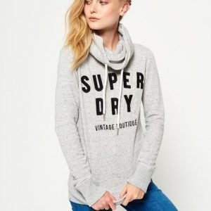 Superdry Aplikoitu Korkeakauluksinen Huppari Vaaleanharmaa