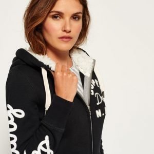 Superdry Applique Borg Vetoketjuhuppari Musta