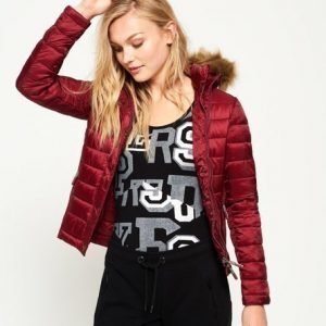 Superdry Kahdella Vetoketjulla Varustettu Hupullinen Luxe Fuji Takki Punainen