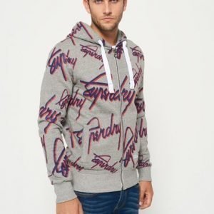 Superdry Kauttaaltaan Kuvioitu Crew Vetoketjuhuppari Vaaleanharmaa